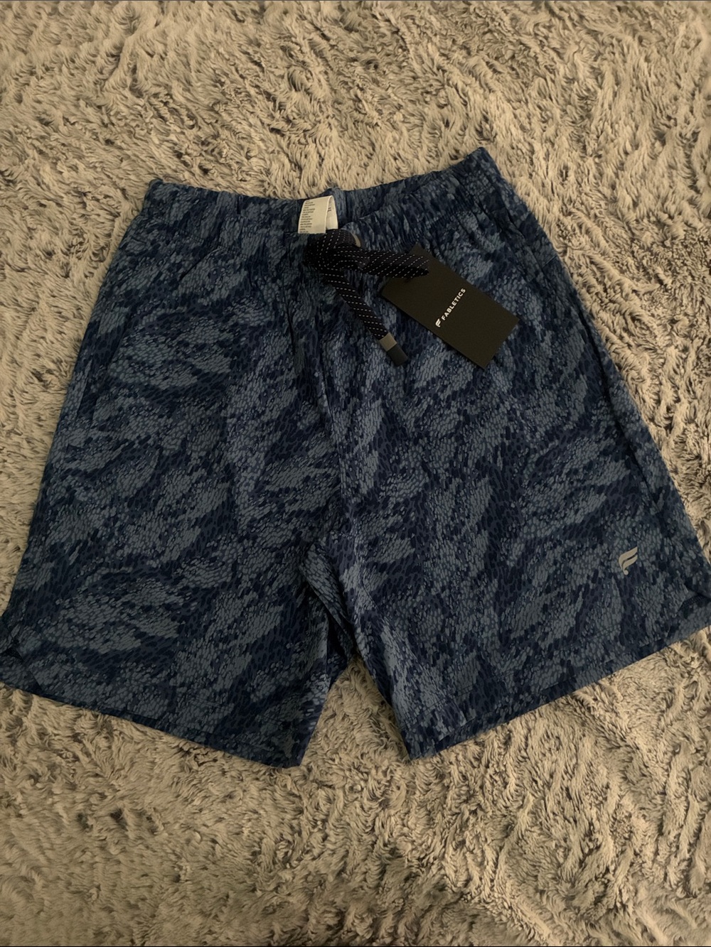 Fabletics Men's Navy and Dark Blue Camo Swim Trunks